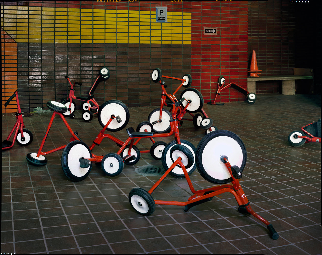 Students' tricycles, P.S. 47, New York City, 2015