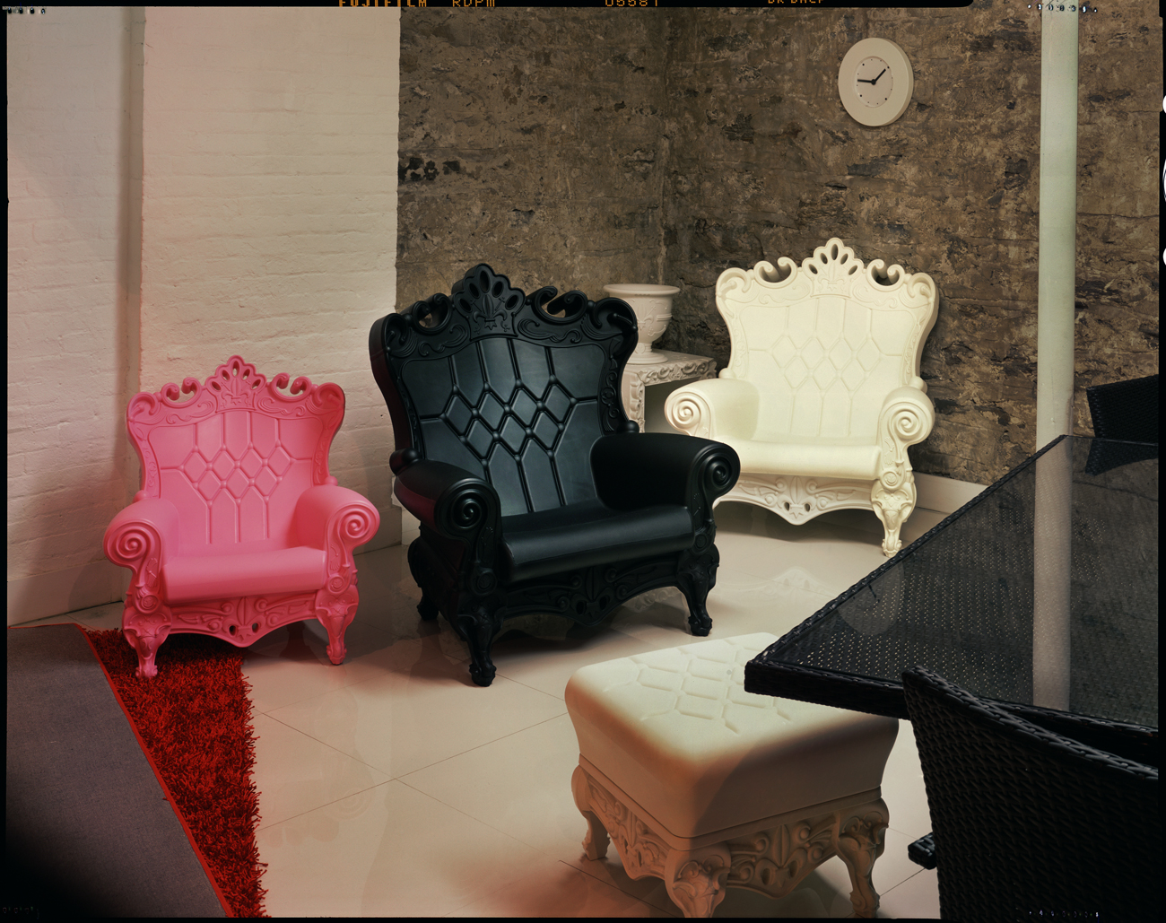 Molded polyurethane chairs, furniture store basement, New York City, 2015